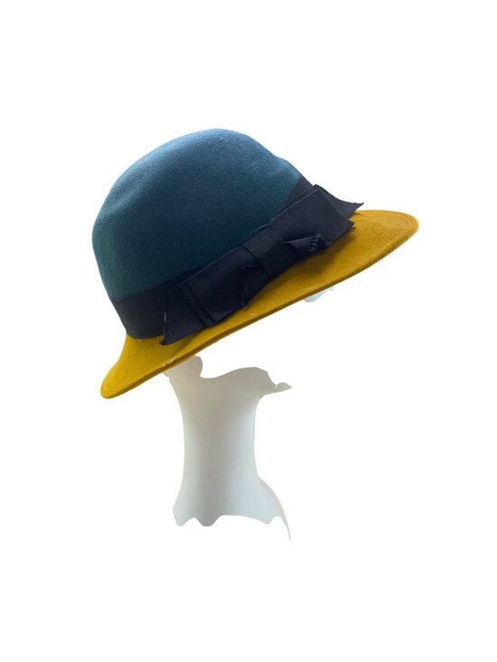 Dockin Womens Green & Yellow Wool Felt Cloche Hat Ribbon Accent Chic main image 6